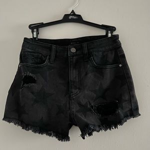 Material Girl Black/Gray Distressed Jean Shorts w/ Stars Sz 3